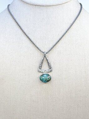 Sterling Silver 925 & 18k Gold Chrysocolla Bezel Set Pendant Necklace 18" Length